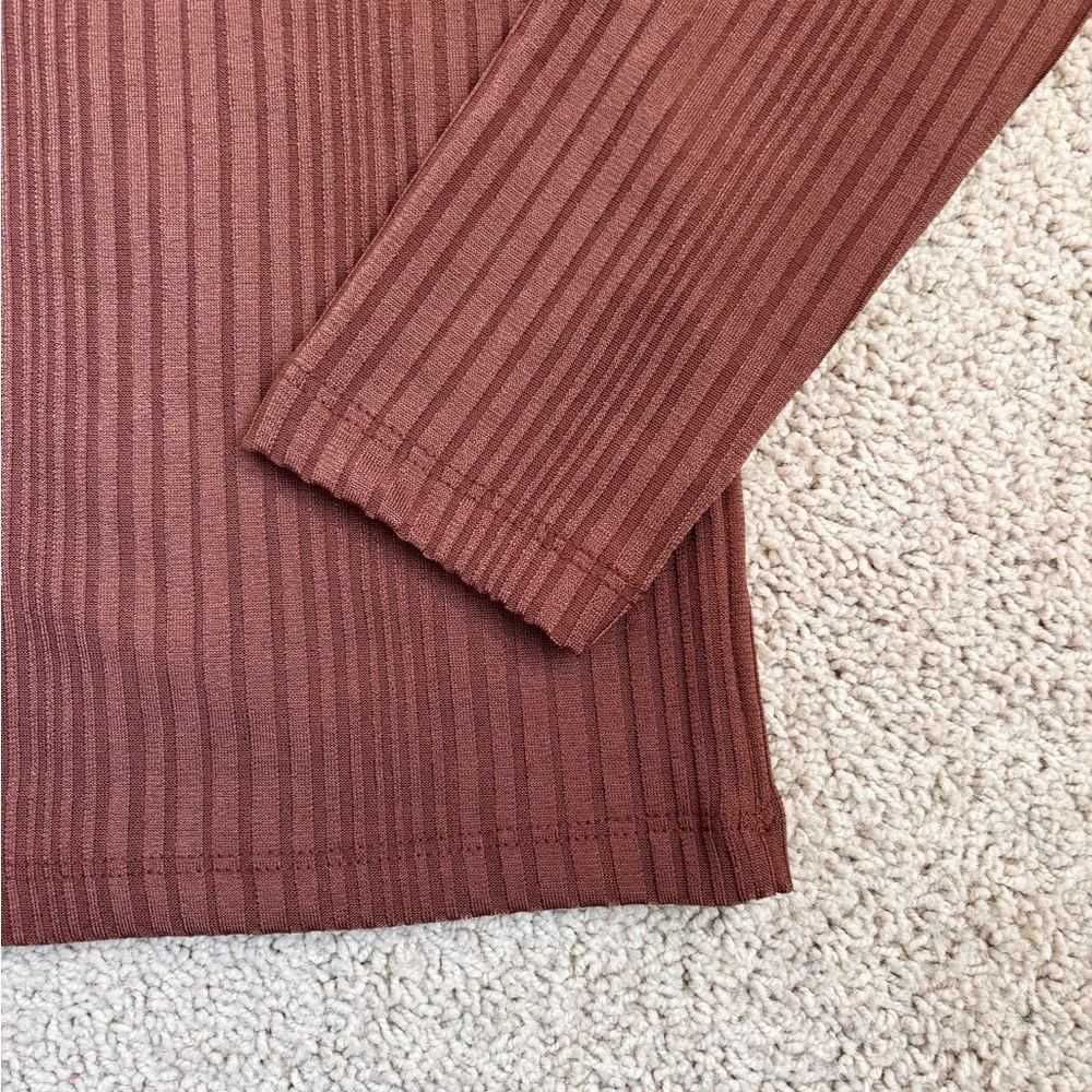 asos stradivarius rose brown ribbed long sleeve top - Picture 6 of 13